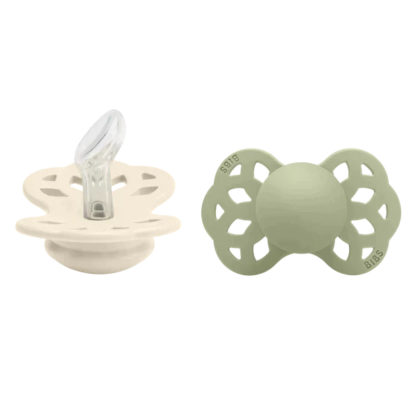 BIBS Infinity Pacifier Silicone Anatomical Ivory/Sage 2 PK