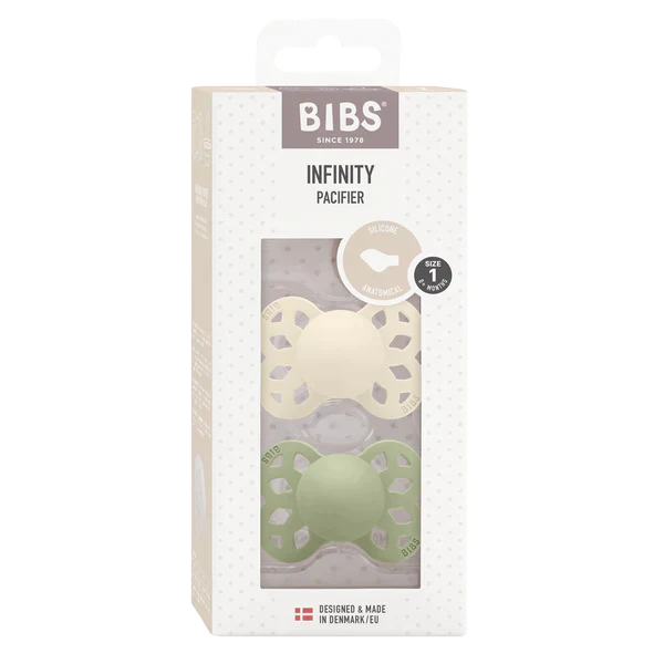 BIBS Infinity Pacifier Silicone Anatomical Ivory/Sage 2 PK