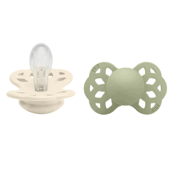 BIBS Infinity Pacifier Silicone Symmetrical Ivory/Sage 2 PK