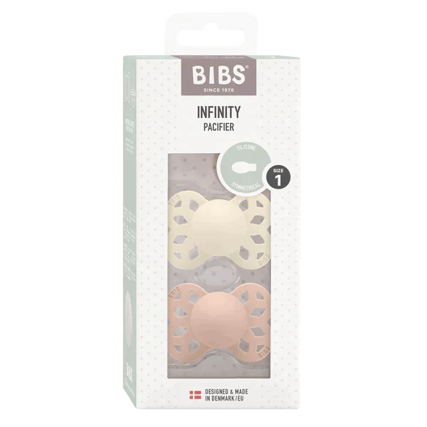 BIBS Infinity Pacifier Silicone Symmetrical Ivory/Blush 2 PK