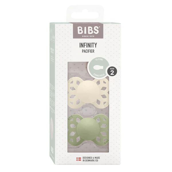 BIBS Infinity Pacifier Silicone Symmetrical Ivory/Sage 2 PK