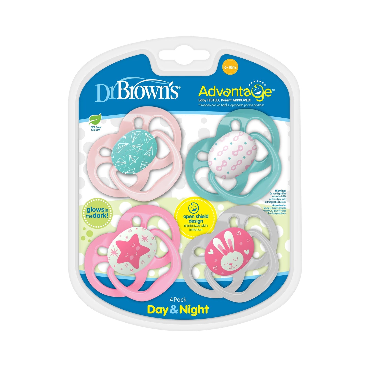 Advantage Pacifier Glow In The Dark 4 pack Pink