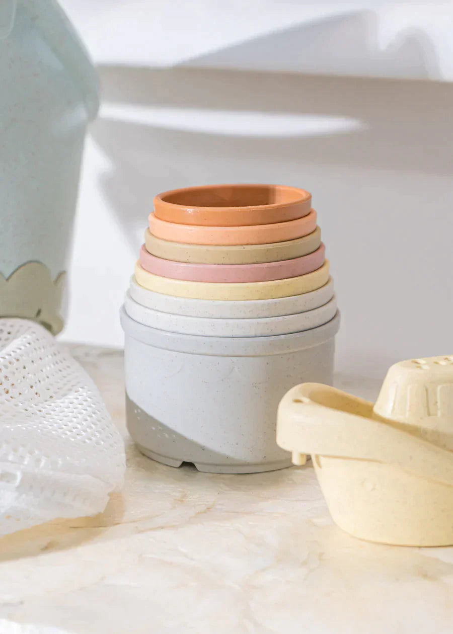 Bath Toy Organizer Set With Stackable Cups and Boats