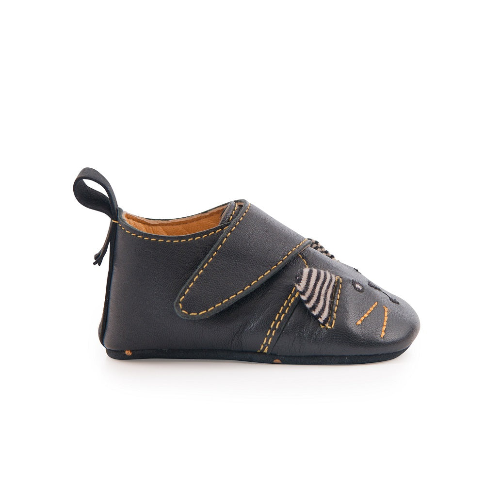 Black Cat Leather Slippers 0-6m