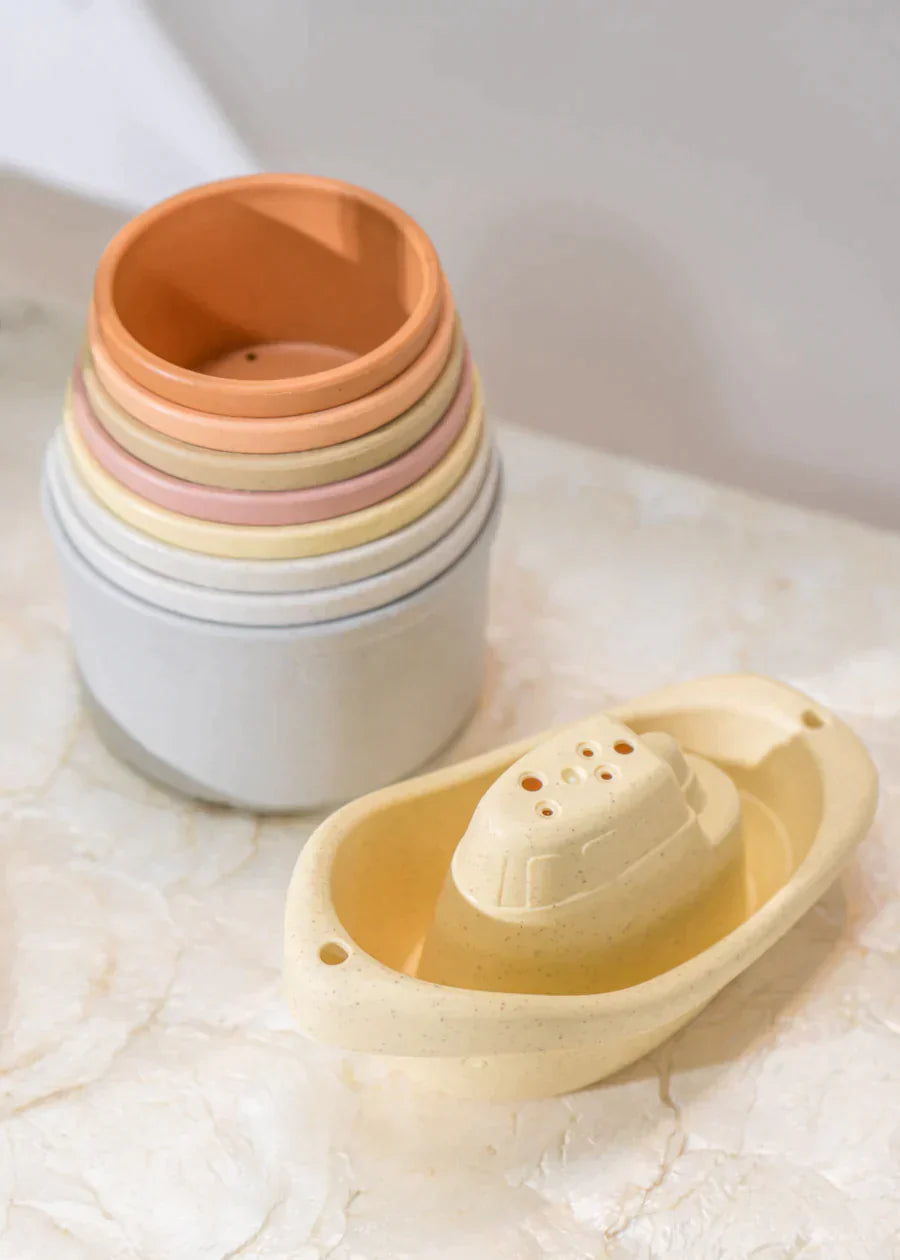 Bath Toy Organizer Set With Stackable Cups and Boats