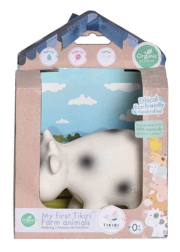 Cow Organic Natural Rubber Rattle Teether & Bath Toy