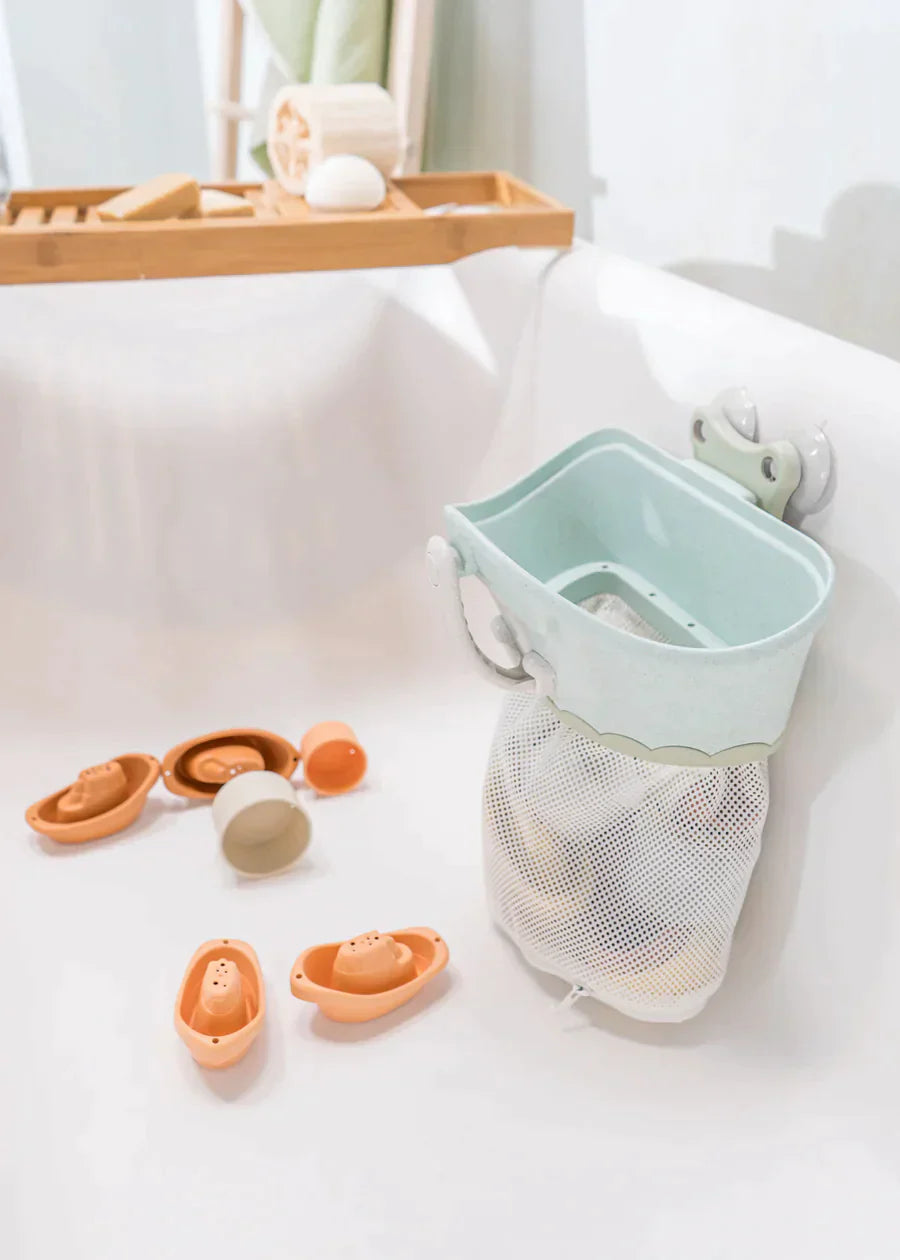 Bath Toy Organizer Set With Stackable Cups and Boats