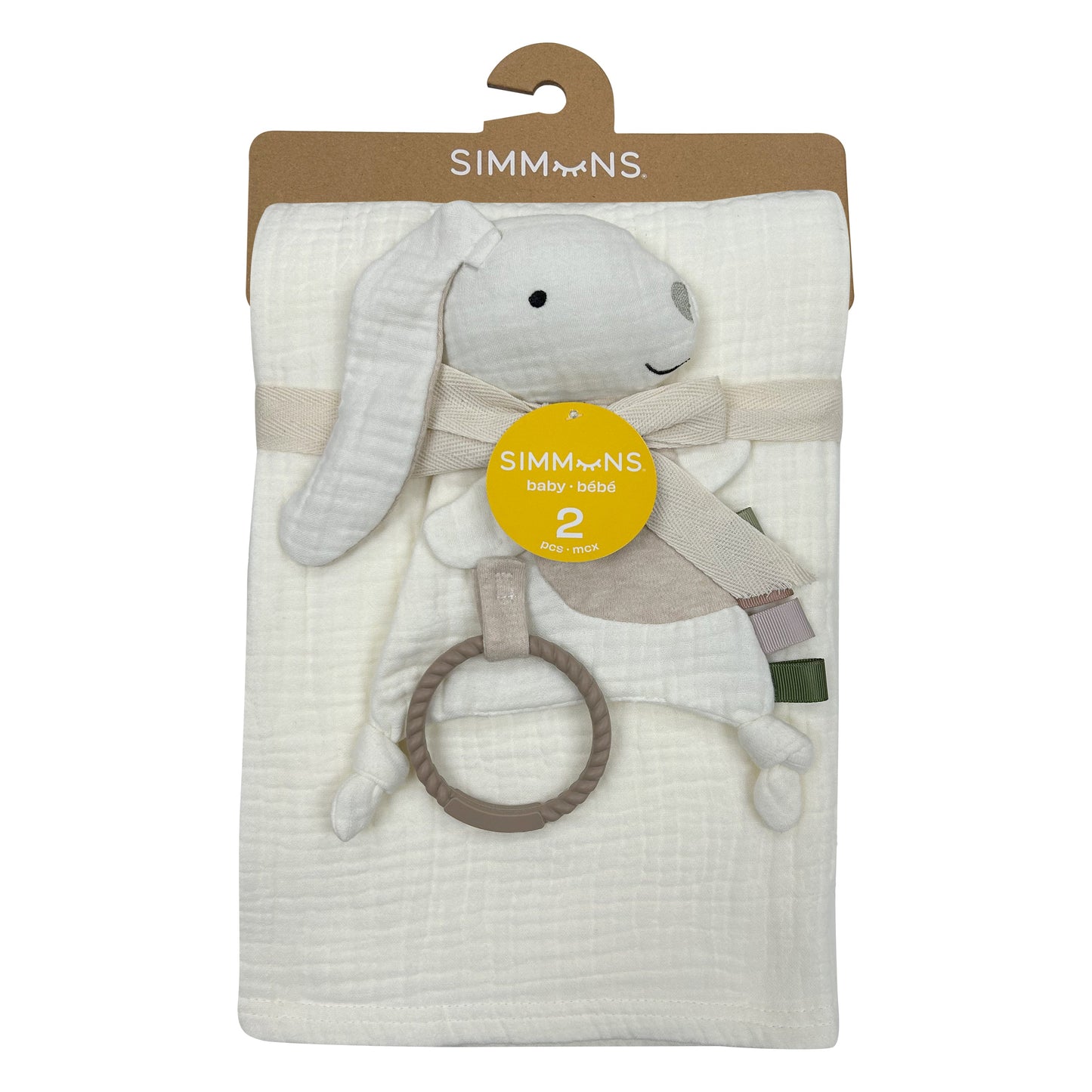 Simmons Deluxe 4 Ply Muslin Blanket with toy Coconut Milk