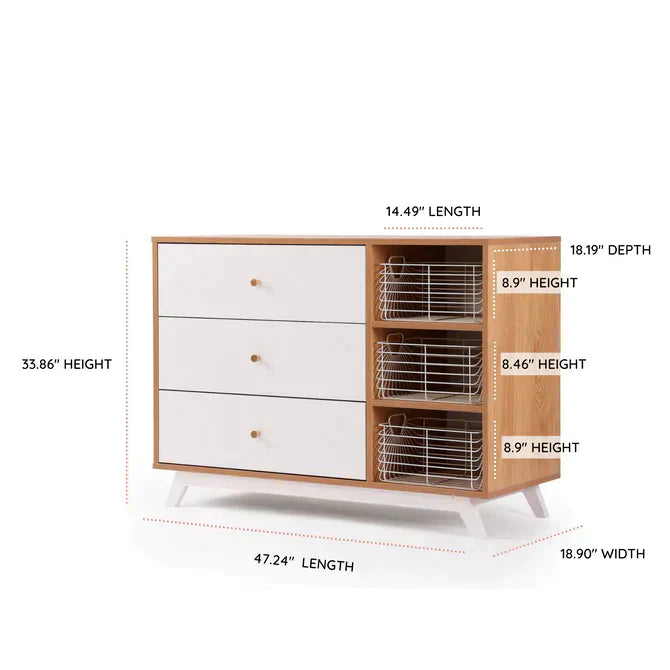 Central Park 3 drawer Two Shelves Dresser