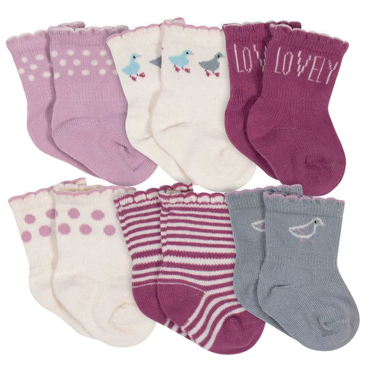 6-Pack Baby Girls Ducklings Organic Wiggle Proof Socks