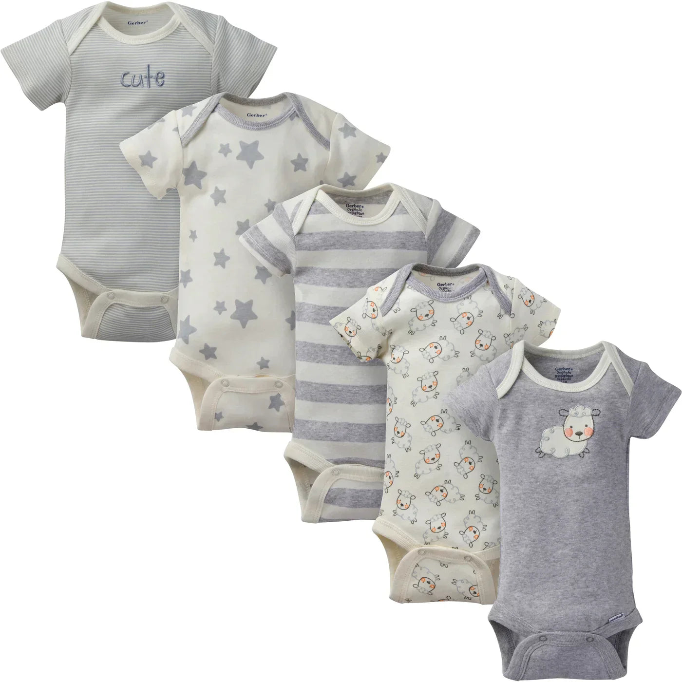 Organic 5-pk Baby Neutral Sheep Short-Sleeve Onesies