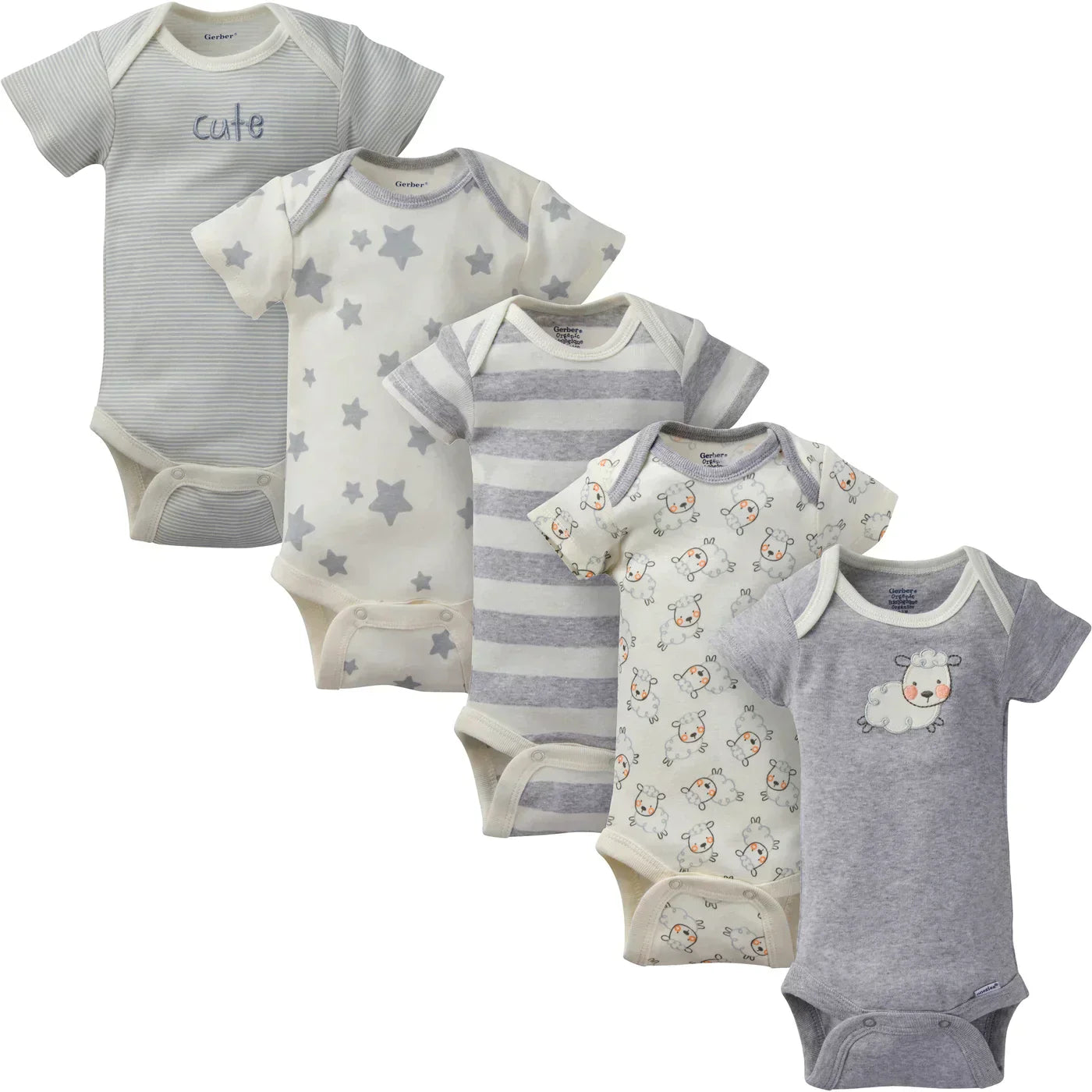 Organic 5-pk Baby Neutral Sheep Short-Sleeve Onesies