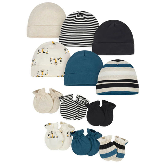 Tiger Cap and Mitten Set 12-Piece