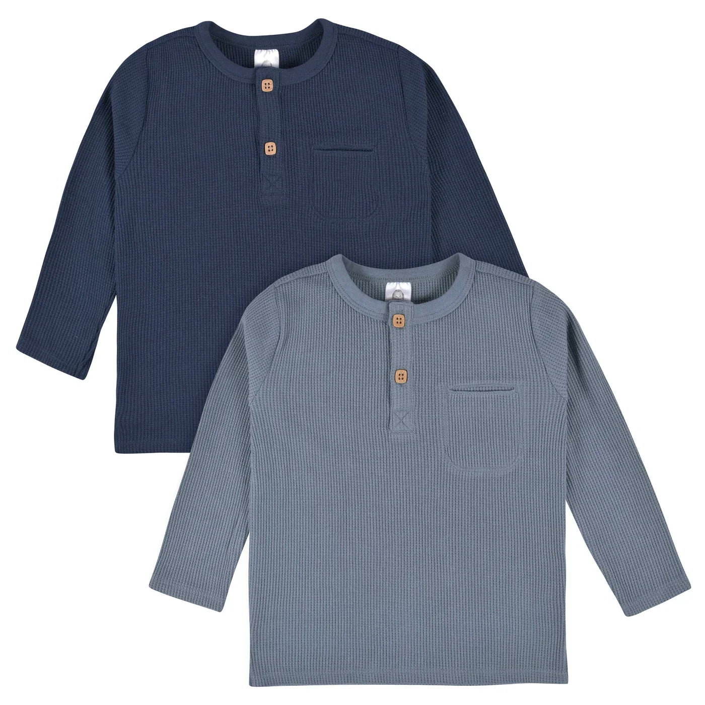 GRAY & BLUE 2PK WAFFLE KNIT HENLEYS