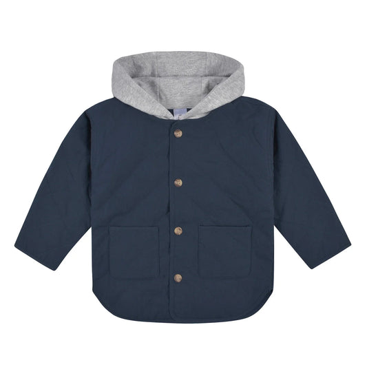 Navy Quilted Hooded Jacket Set