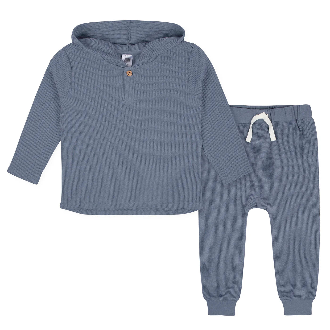 Blue Waffle Knit Hoodie & Jogger 2 Pc Set