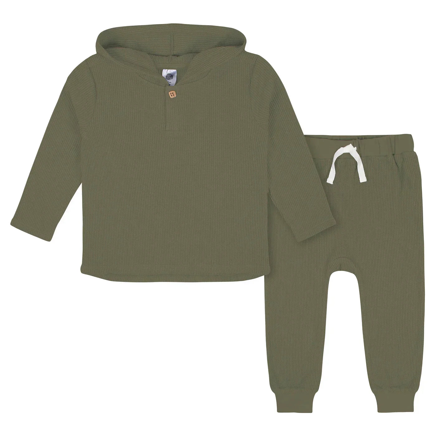Green Waffle Knit Hoodie & Jogger 2 Pc Set