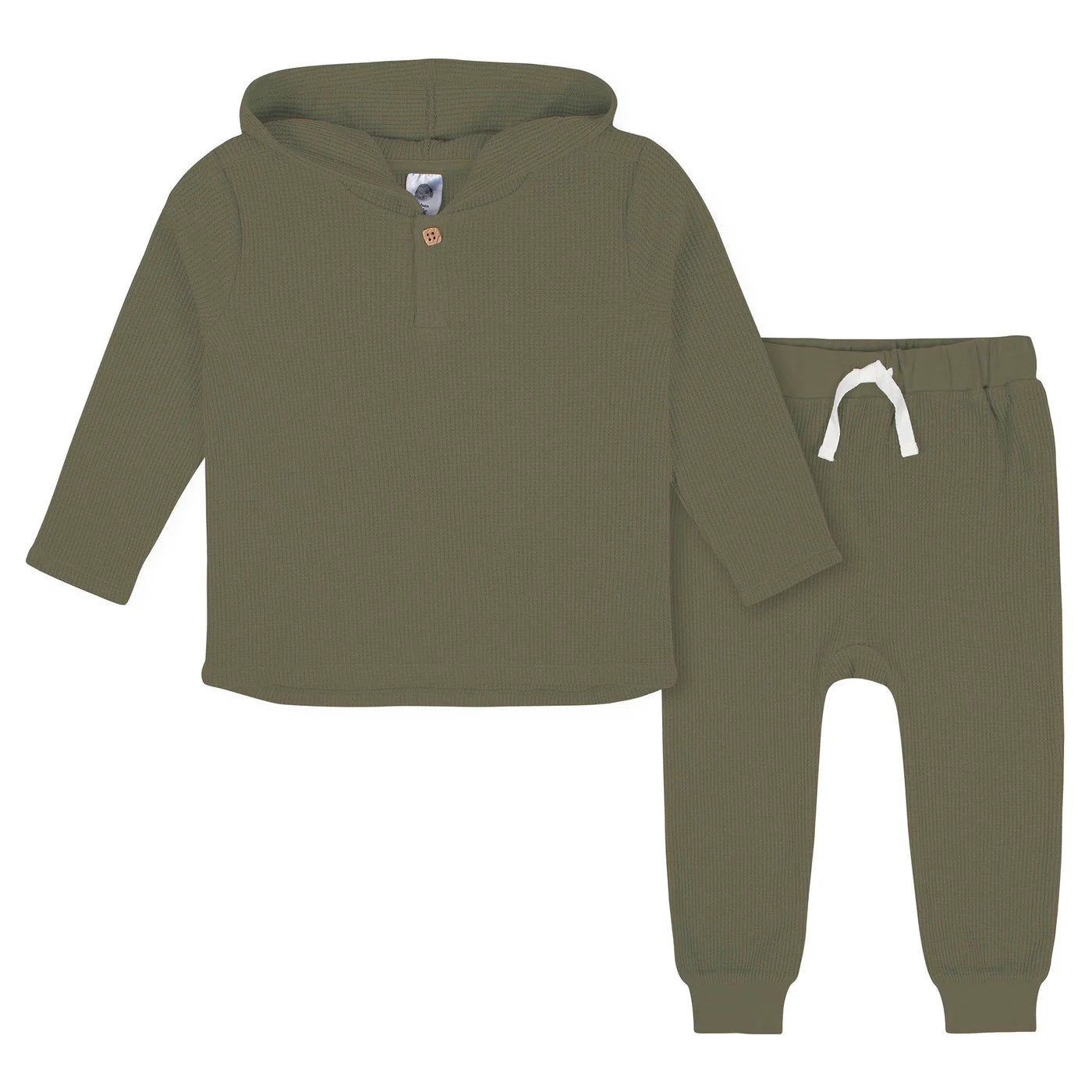 Green Waffle Knit Hoodie & Jogger 2 Pc Set