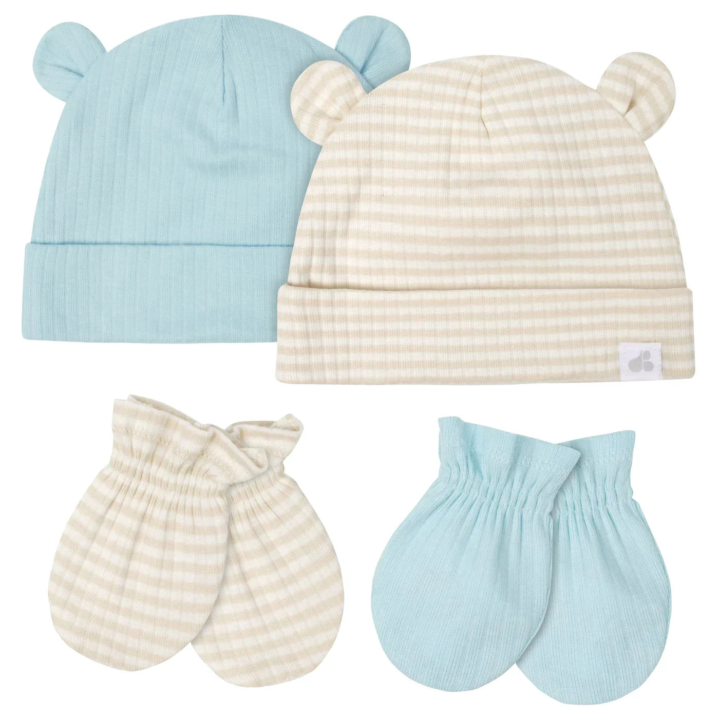 Just Born 4 Piece Caps & Mittens Set