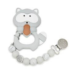Raccoon Silicone Teether Holder Set