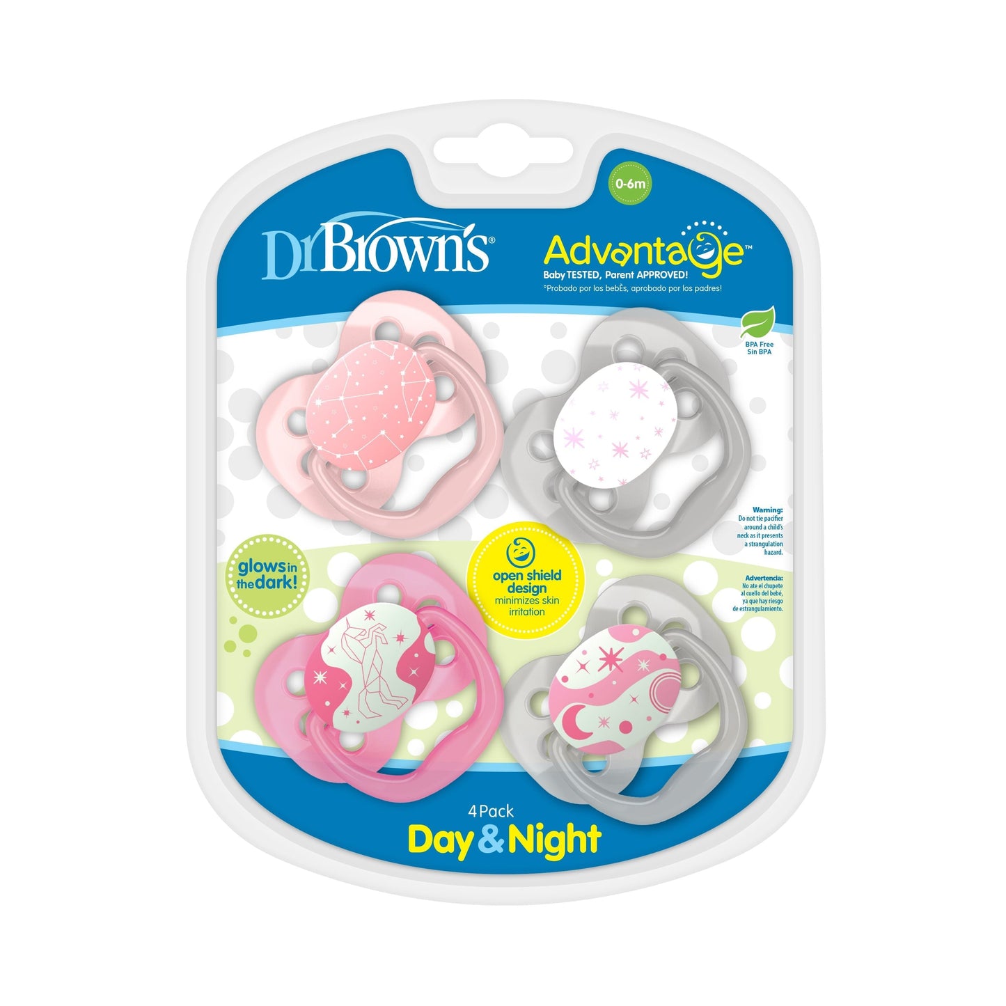 Advantage Pacifier Glow In The Dark 4 pack Pink