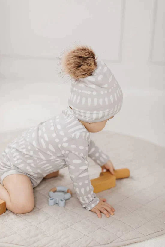 Pom Pom Hat Grey Mudcloth