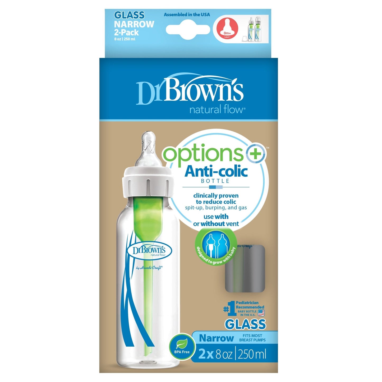 Natural Flow Options+ Anti-colic GLASS Bottle 8 oz/250 ml