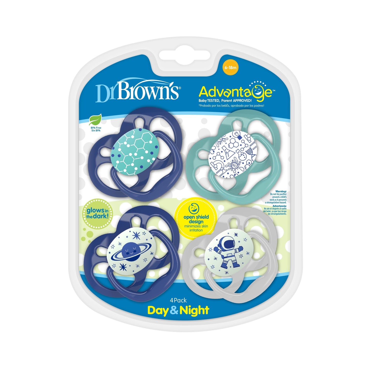 Advantage Pacifier Glow In The Dark -Stage 2 - 4 pack Blue