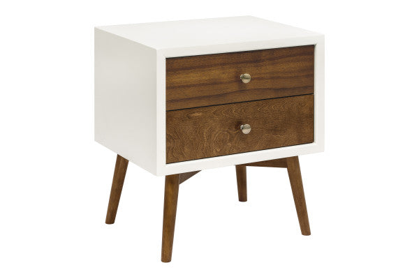 Palma Nightstand with USB Port, Warm White/Natural Walnut