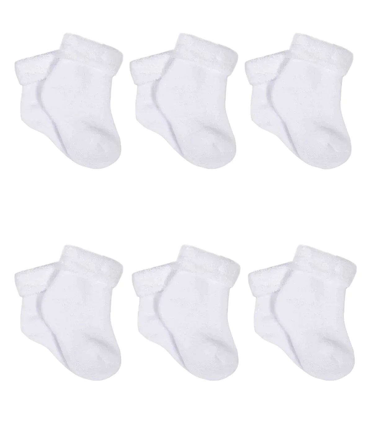 6 Pack Baby White Terry Socks 0-9M