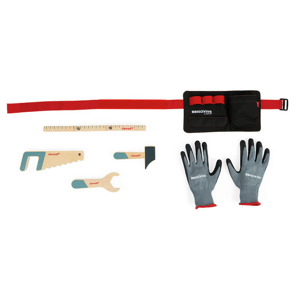 DIY Tool Belt With Wooden Tools And Gloves