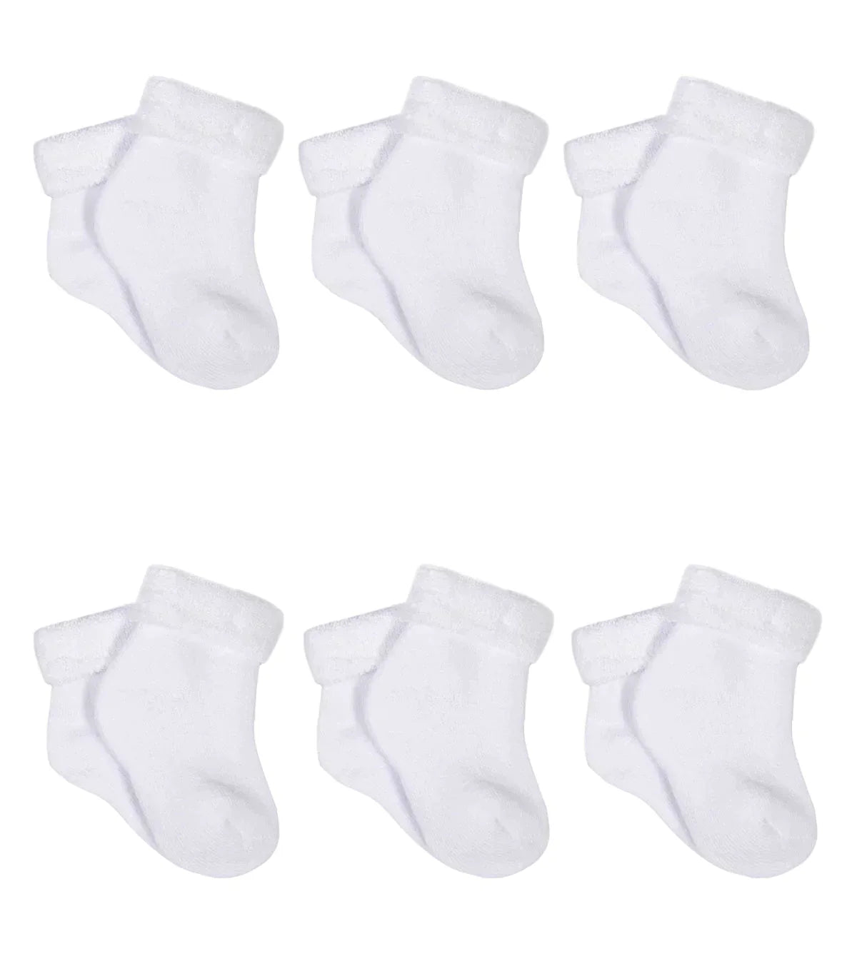 6 Pack Baby White Terry Socks 0-9M