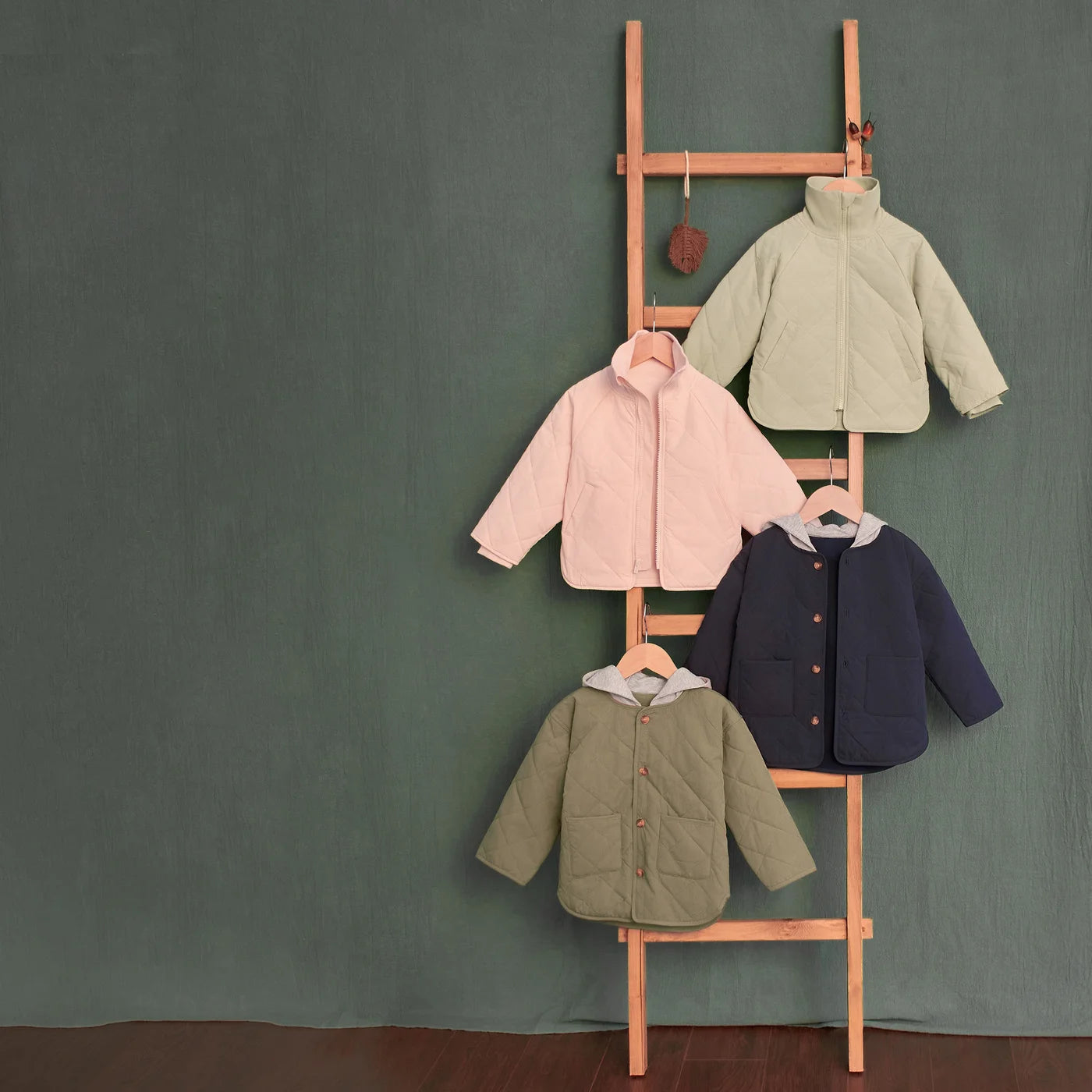 Green Quilted Hooded Jacket Set