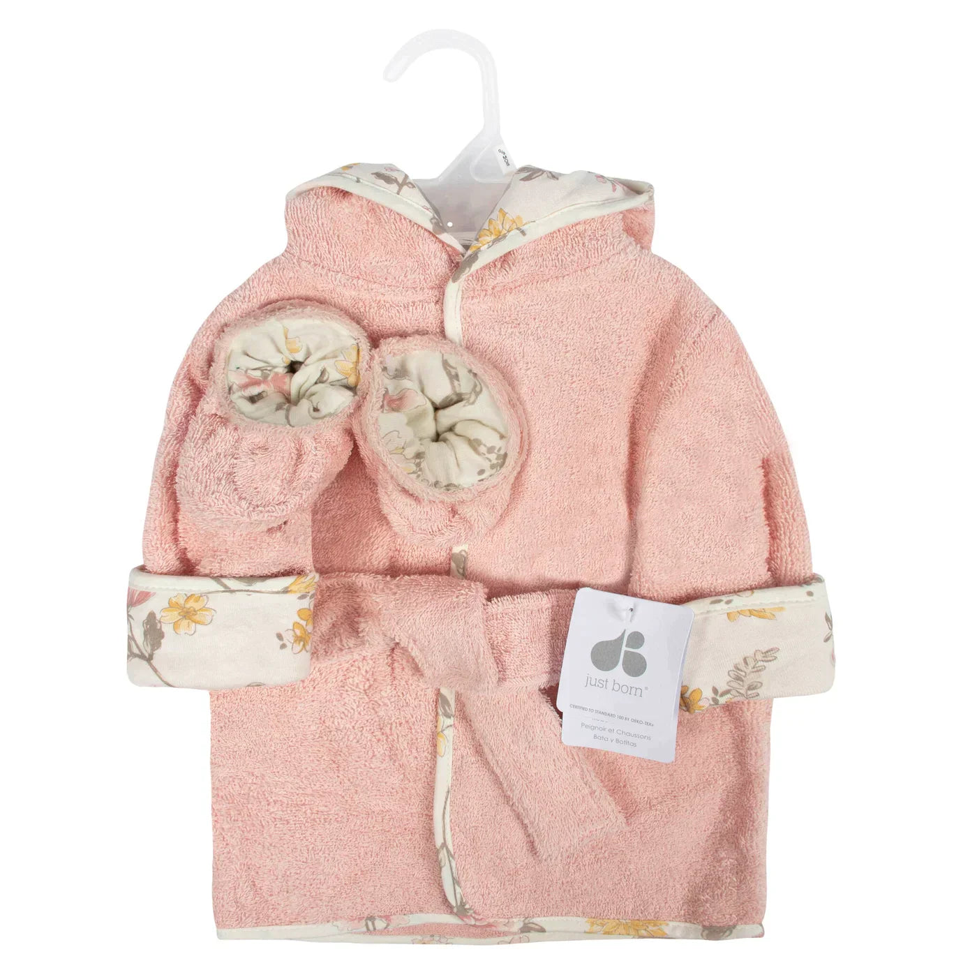 Just Born Baby Bathrobe & Booties 2 Pc Set 0-9M