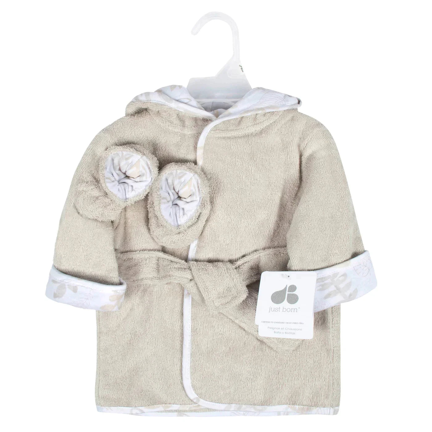 Just Born Baby Bathrobe & Booties 2 Pc Set 0-9M