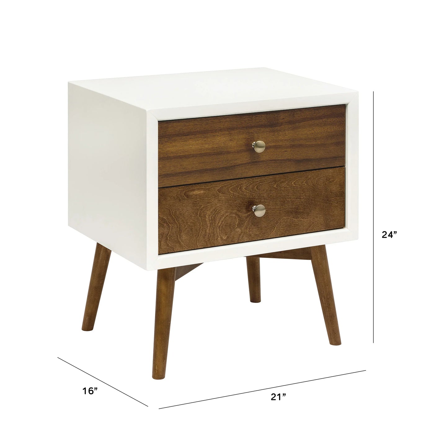 Palma Nightstand with USB Port, Warm White/Natural Walnut