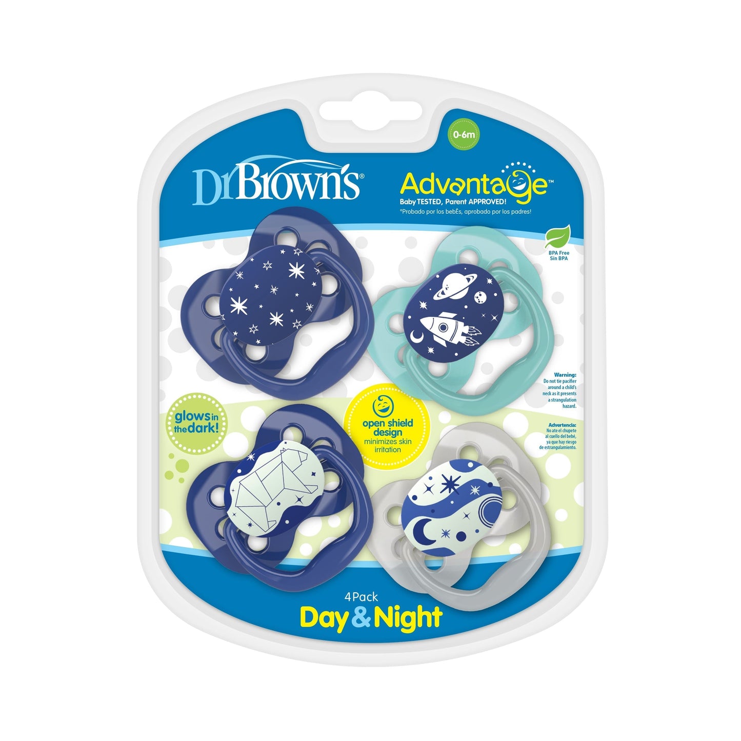 Advantage Pacifier Glow In The Dark -Stage 2 - 4 pack Blue