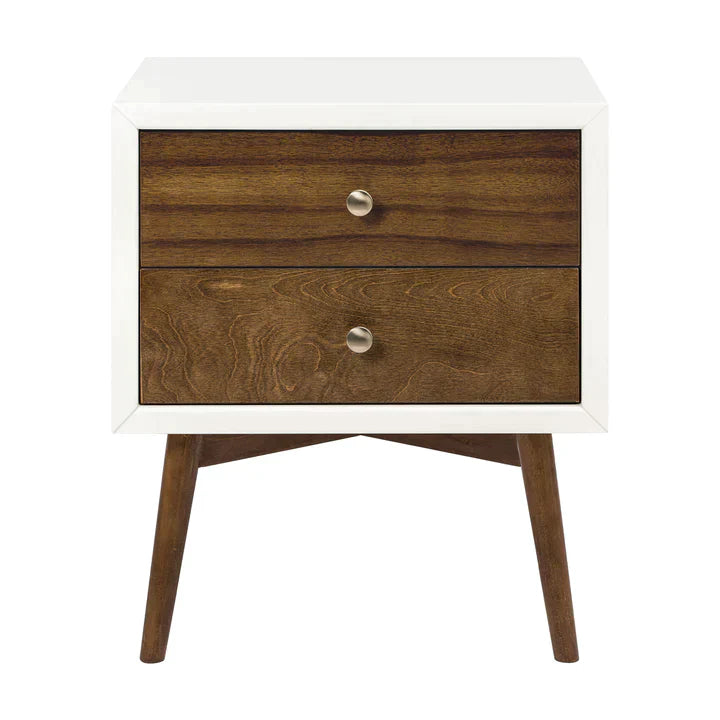 Palma Nightstand with USB Port, Warm White/Natural Walnut