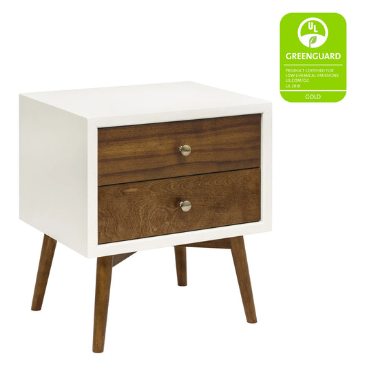 Palma Nightstand with USB Port, Warm White/Natural Walnut