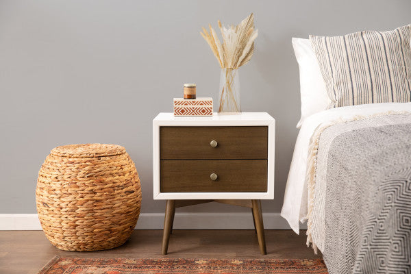 Palma Nightstand with USB Port, Warm White/Natural Walnut