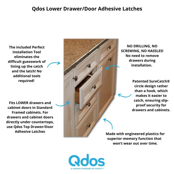 Lower Drawer/Door Adhesive Latches 6 pack