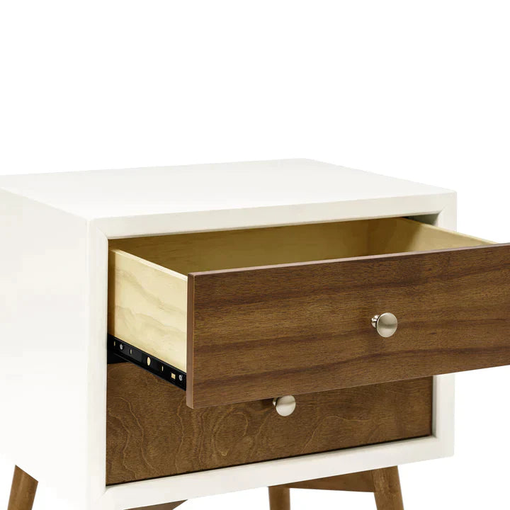 Palma Nightstand with USB Port, Warm White/Natural Walnut